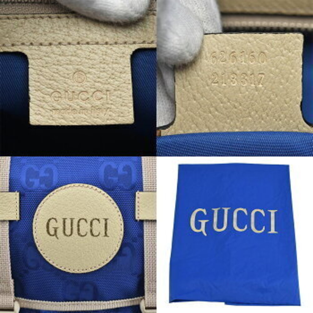 Gucci GG Beige Off Tan leather Backpack logo Grid blue the - Picture 7 of 8